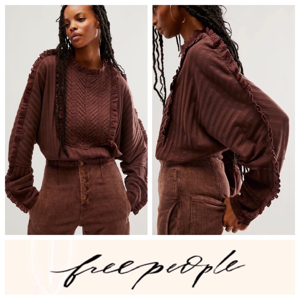 NWT Free People Romance Long Sleeve Top in Mocha